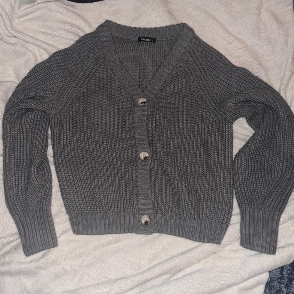 Fashion Nova Gray Button-Up Cardigan